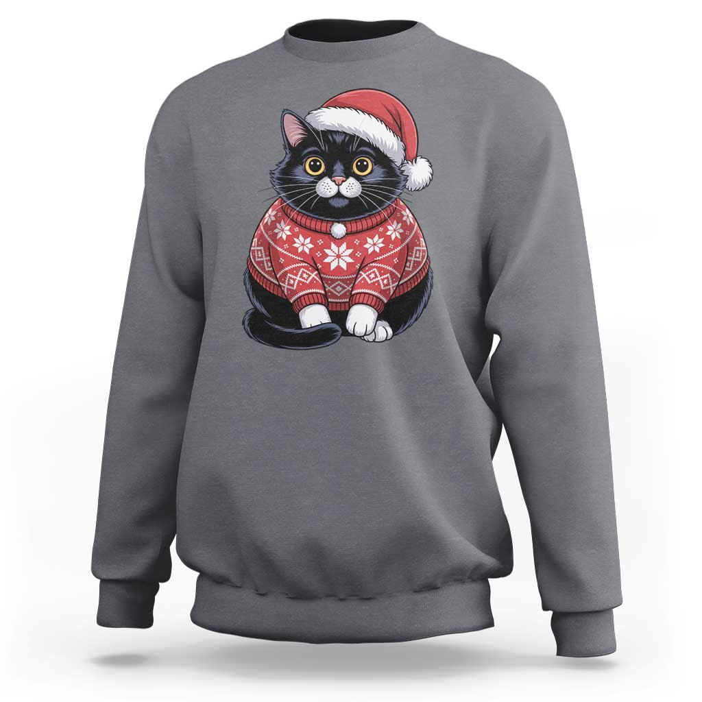 Christmas Black Cat Sweatshirt Catmas Gift For New Year - Wonder Print Shop