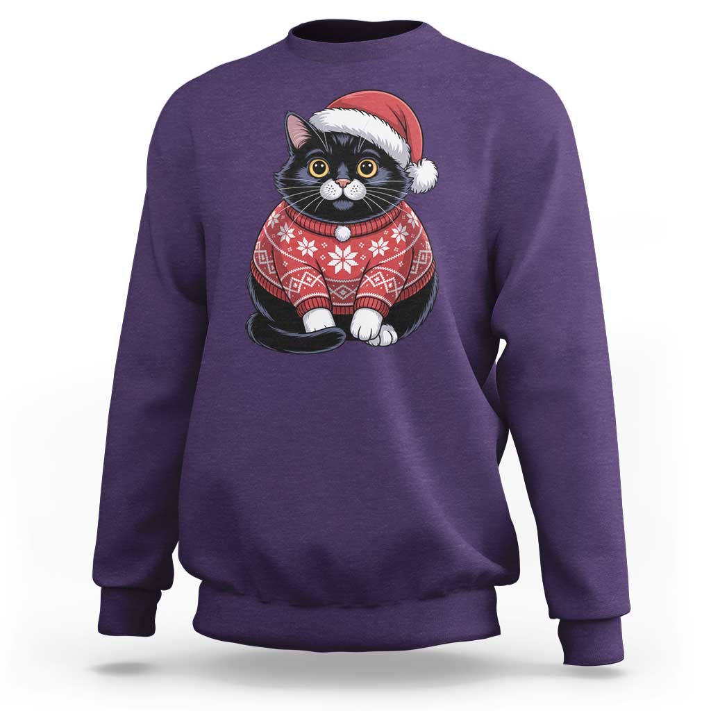 Christmas Black Cat Sweatshirt Catmas Gift For New Year - Wonder Print Shop