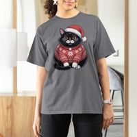 Christmas Black Cat T Shirt For Women Catmas Gift For New Year - Wonder Print Shop