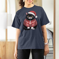 Christmas Black Cat T Shirt For Women Catmas Gift For New Year - Wonder Print Shop