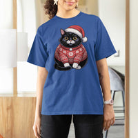 Christmas Black Cat T Shirt For Women Catmas Gift For New Year - Wonder Print Shop