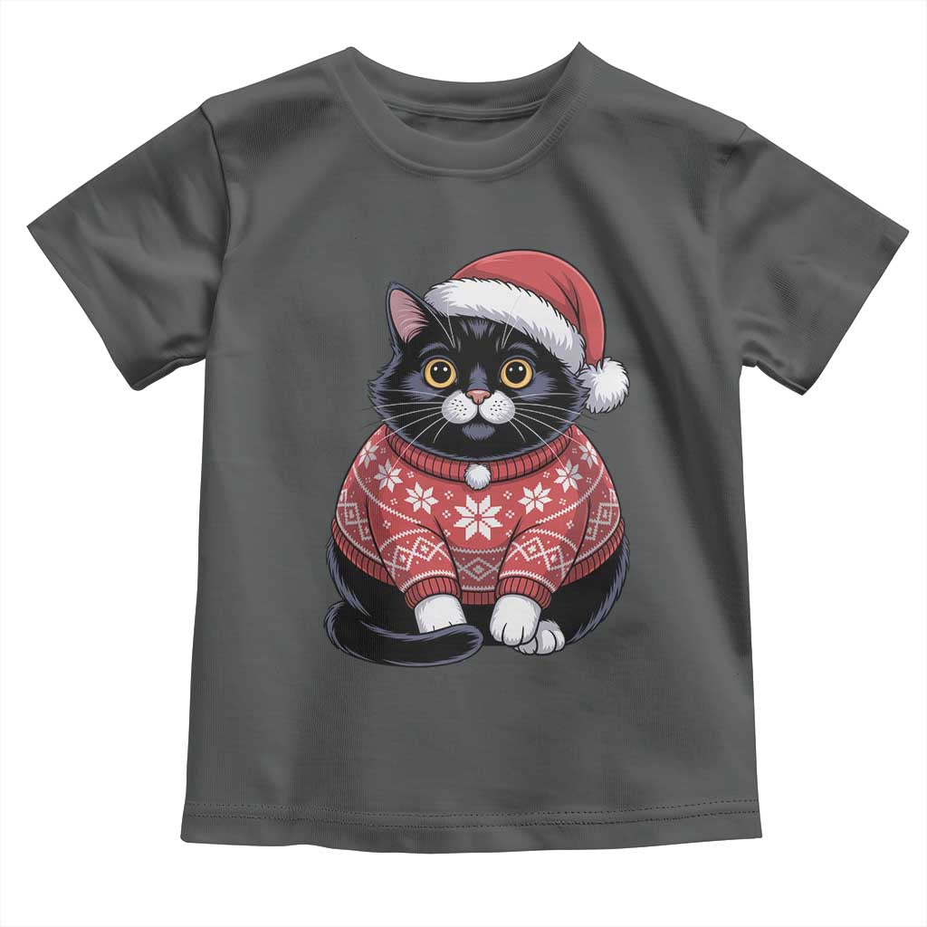 Christmas Black Cat Toddler T Shirt Catmas Gift For New Year - Wonder Print Shop
