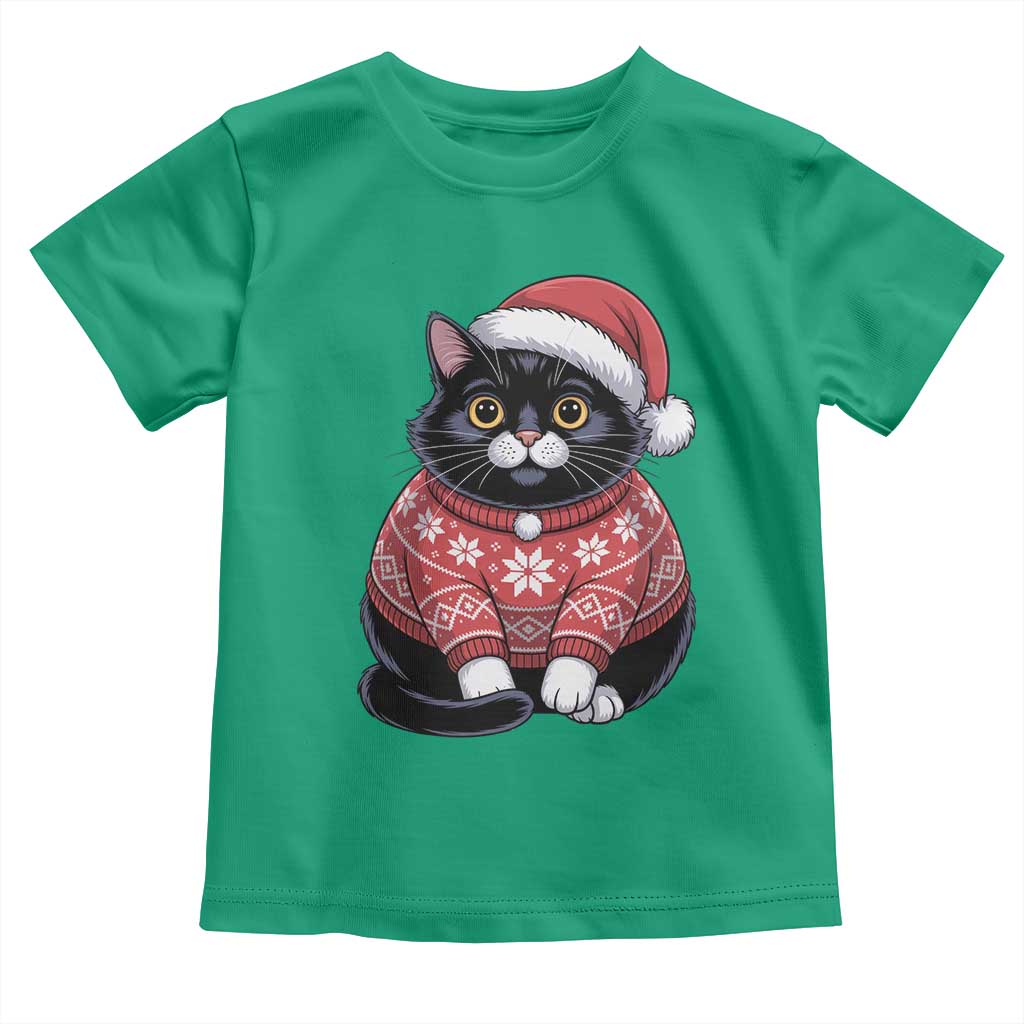 Christmas Black Cat Toddler T Shirt Catmas Gift For New Year - Wonder Print Shop