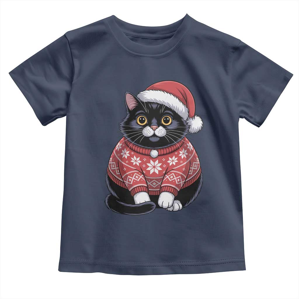 Christmas Black Cat Toddler T Shirt Catmas Gift For New Year - Wonder Print Shop