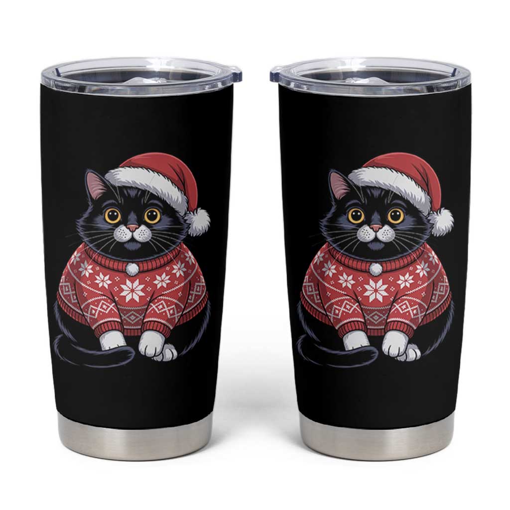 Christmas Black Cat Tumbler Cup Catmas Gift For New Year - Wonder Print Shop