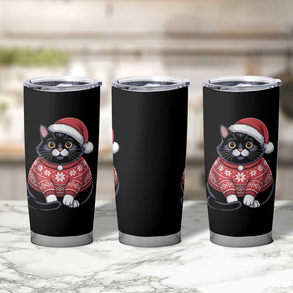 Christmas Black Cat Tumbler Cup Catmas Gift For New Year - Wonder Print Shop