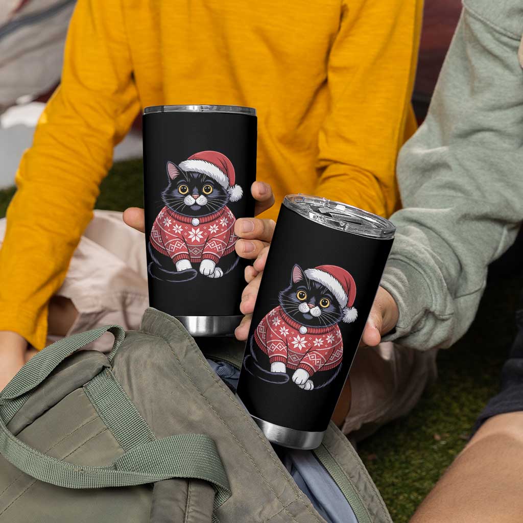 Christmas Black Cat Tumbler Cup Catmas Gift For New Year - Wonder Print Shop