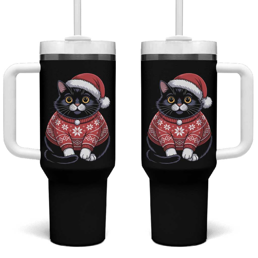 Christmas Black Cat Tumbler With Handle Catmas Gift For New Year - Wonder Print Shop