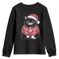 Christmas Black Cat Youth Sweatshirt Catmas Gift For New Year - Wonder Print Shop