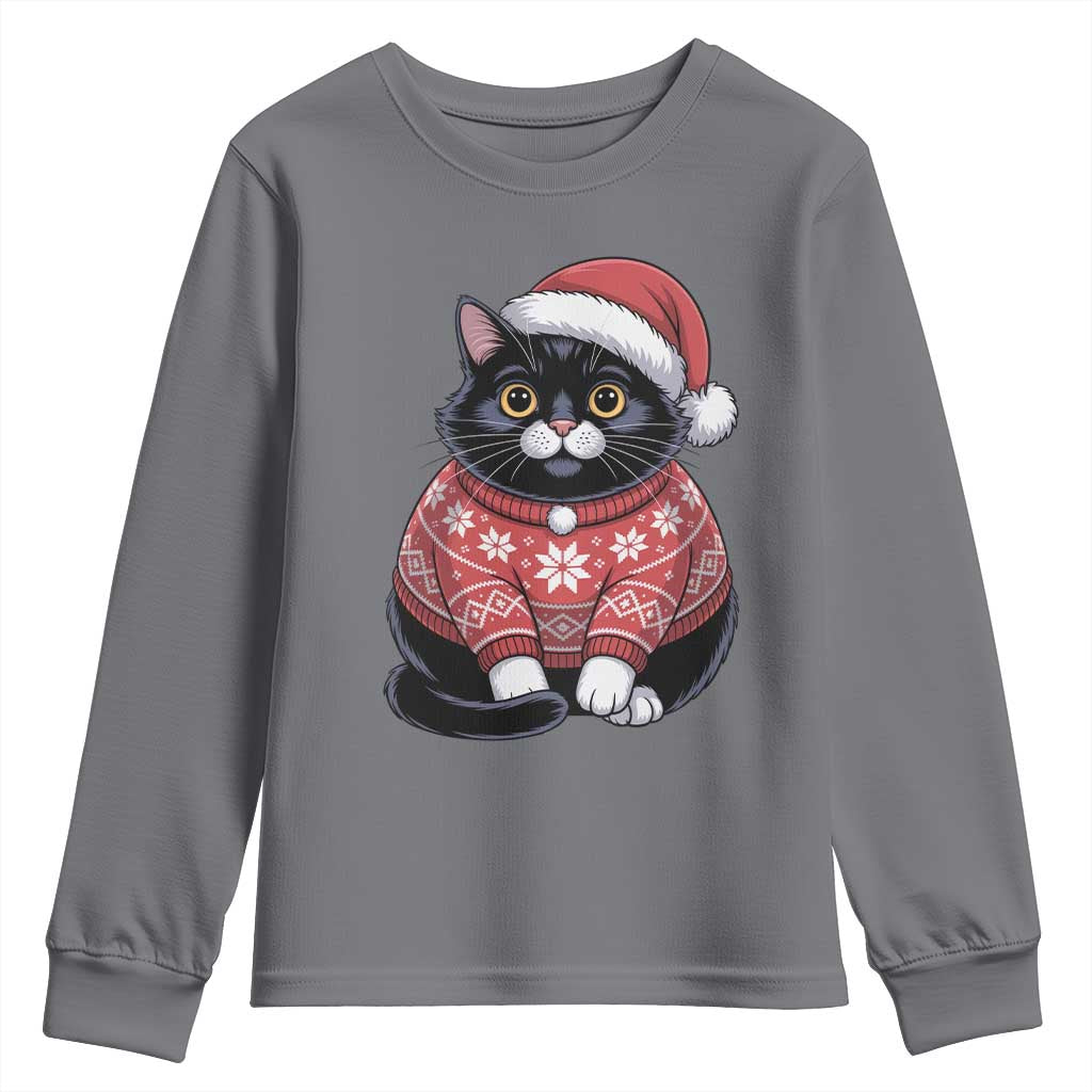 Christmas Black Cat Youth Sweatshirt Catmas Gift For New Year - Wonder Print Shop