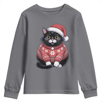 Christmas Black Cat Youth Sweatshirt Catmas Gift For New Year - Wonder Print Shop