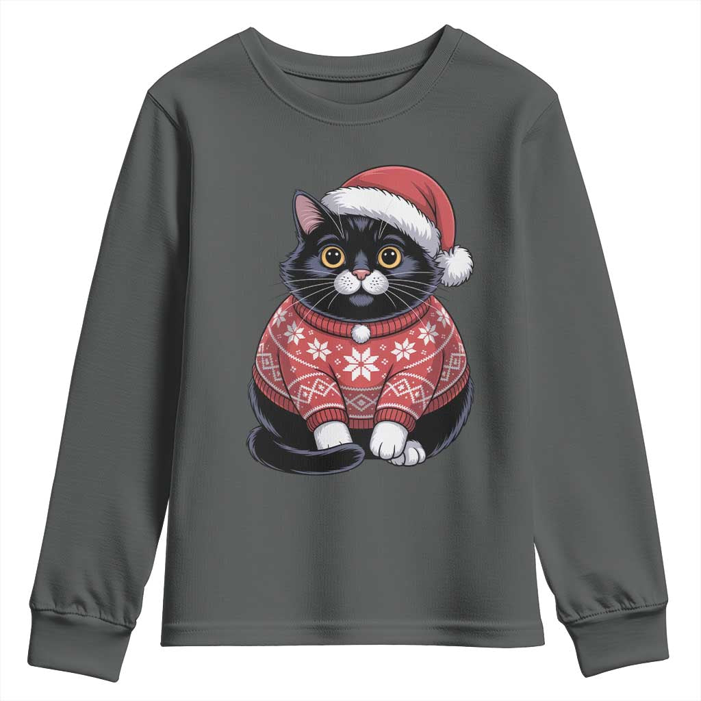 Christmas Black Cat Youth Sweatshirt Catmas Gift For New Year - Wonder Print Shop