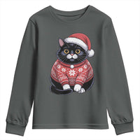 Christmas Black Cat Youth Sweatshirt Catmas Gift For New Year - Wonder Print Shop