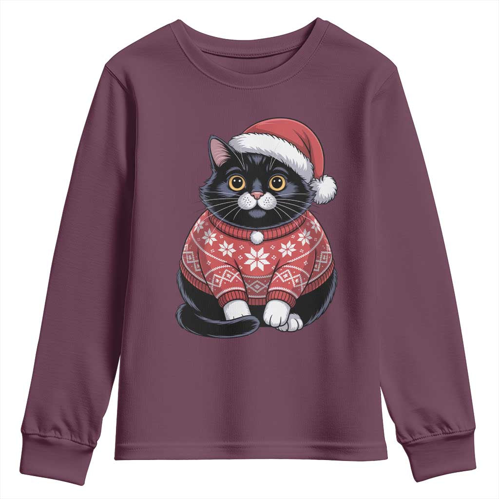 Christmas Black Cat Youth Sweatshirt Catmas Gift For New Year - Wonder Print Shop