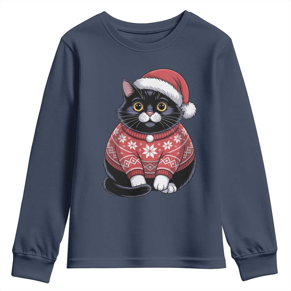 Christmas Black Cat Youth Sweatshirt Catmas Gift For New Year - Wonder Print Shop
