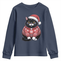 Christmas Black Cat Youth Sweatshirt Catmas Gift For New Year - Wonder Print Shop