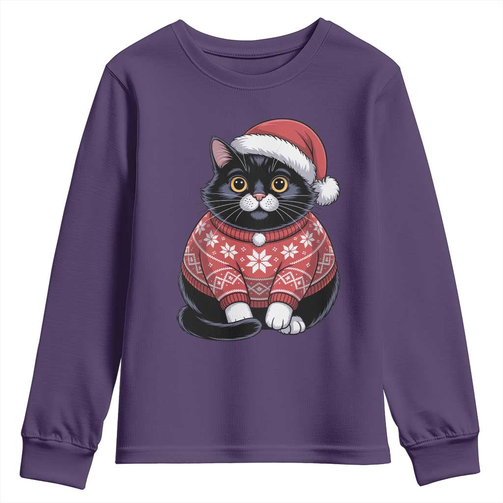 Christmas Black Cat Youth Sweatshirt Catmas Gift For New Year - Wonder Print Shop