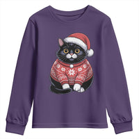 Christmas Black Cat Youth Sweatshirt Catmas Gift For New Year - Wonder Print Shop