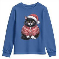 Christmas Black Cat Youth Sweatshirt Catmas Gift For New Year - Wonder Print Shop