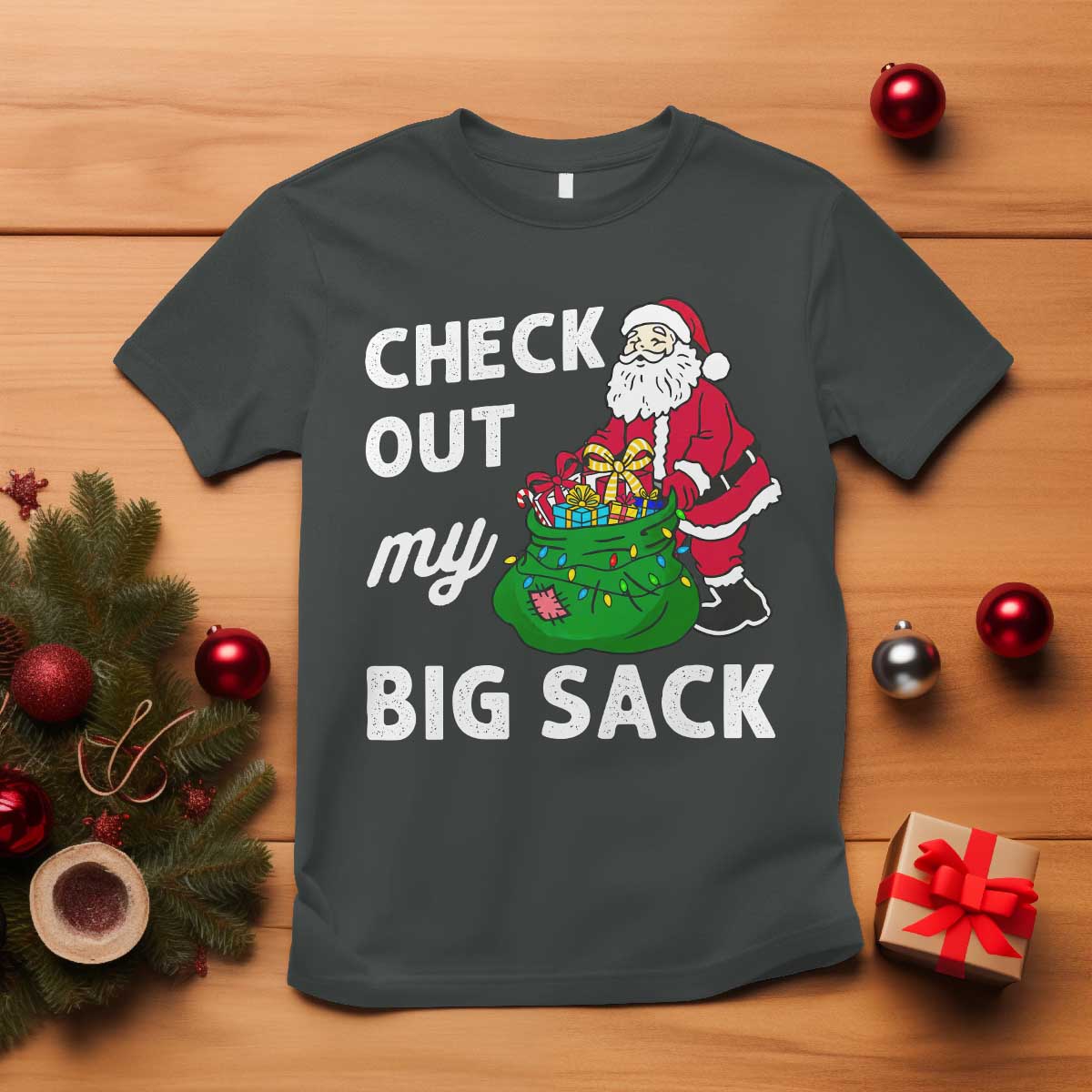 Retro Funny Santa T Shirt Christmas Joke Check Out My Big Sack - Wonder Print Shop
