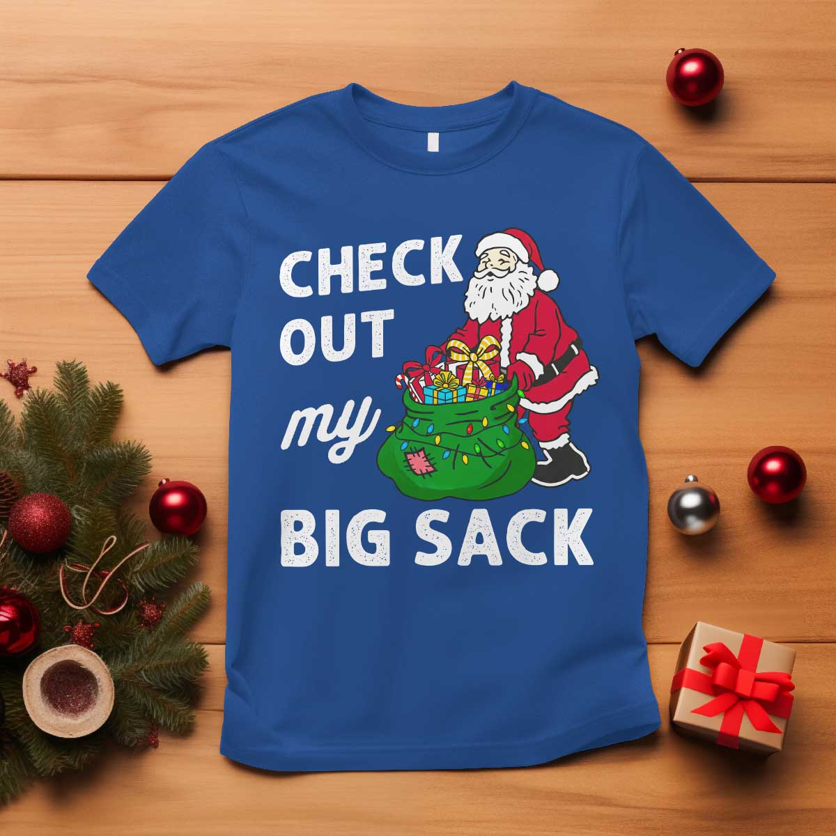 Retro Funny Santa T Shirt Christmas Joke Check Out My Big Sack - Wonder Print Shop