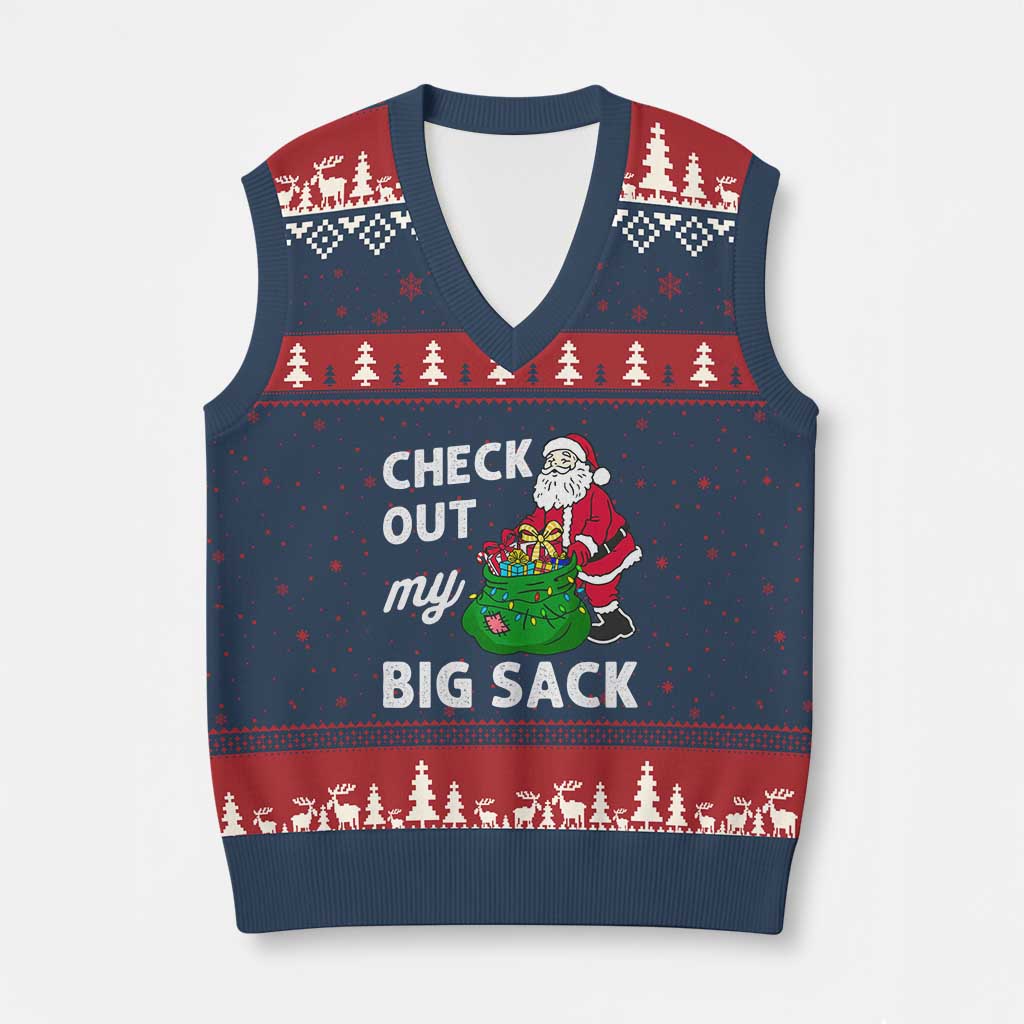 Retro Funny Santa V-Neck Knit Sweater Vest Xmas Joke Check Out My Big Sack - Wonder Print Shop