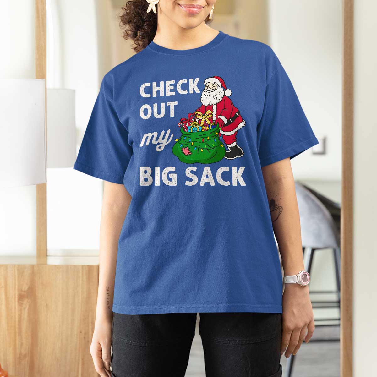 Retro Funny Santa T Shirt For Women Christmas Joke Check Out My Big Sack - Wonder Print Shop