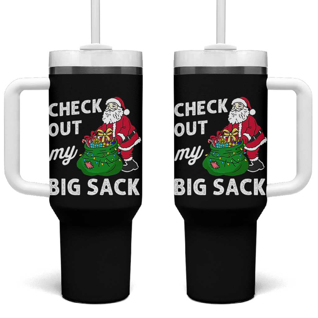 Retro Funny Santa Tumbler With Handle Christmas Joke Check Out My Big Sack - Wonder Print Shop
