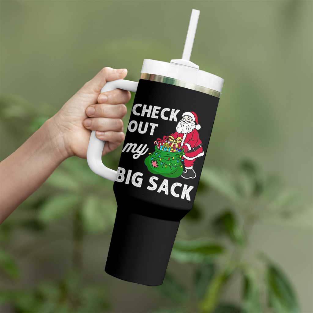 Retro Funny Santa Tumbler With Handle Christmas Joke Check Out My Big Sack - Wonder Print Shop