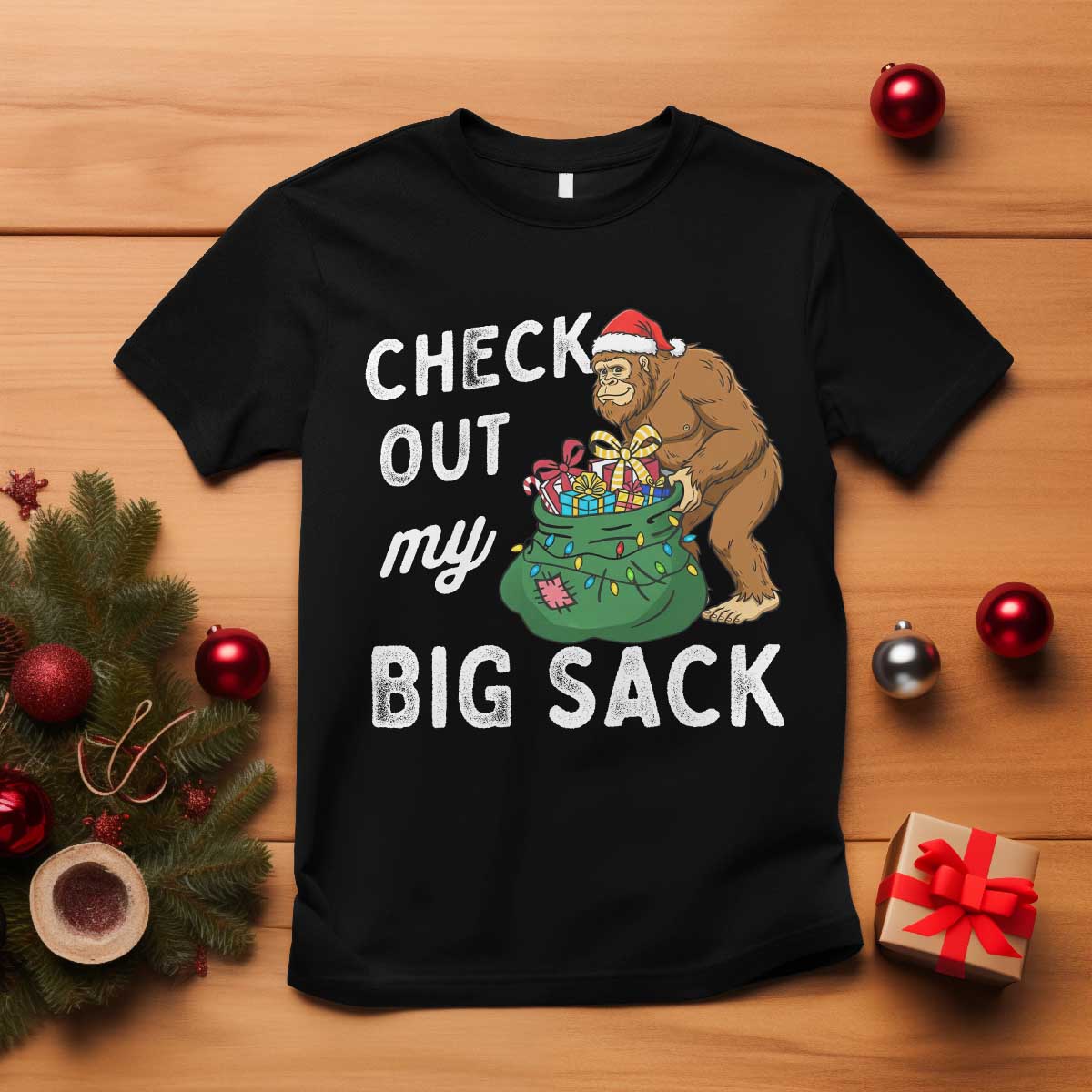 Santa Bigfoot Christmas T Shirt Funny Sasquatch Xmas Joke - Wonder Print Shop