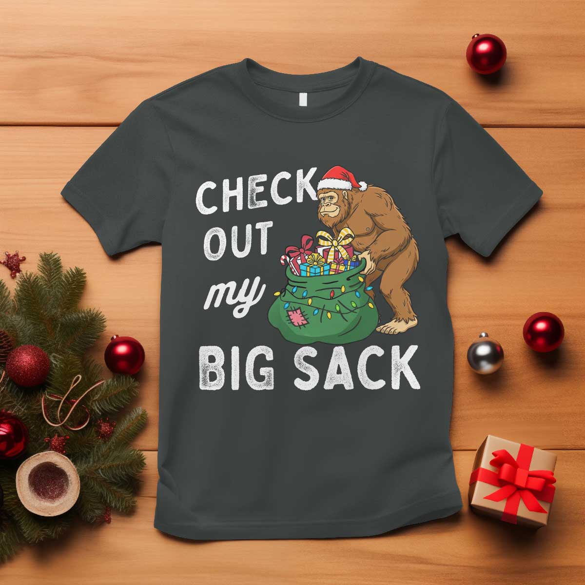 Santa Bigfoot Christmas T Shirt Funny Sasquatch Xmas Joke - Wonder Print Shop