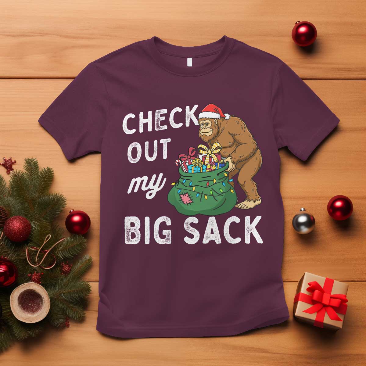 Santa Bigfoot Christmas T Shirt Funny Sasquatch Xmas Joke - Wonder Print Shop