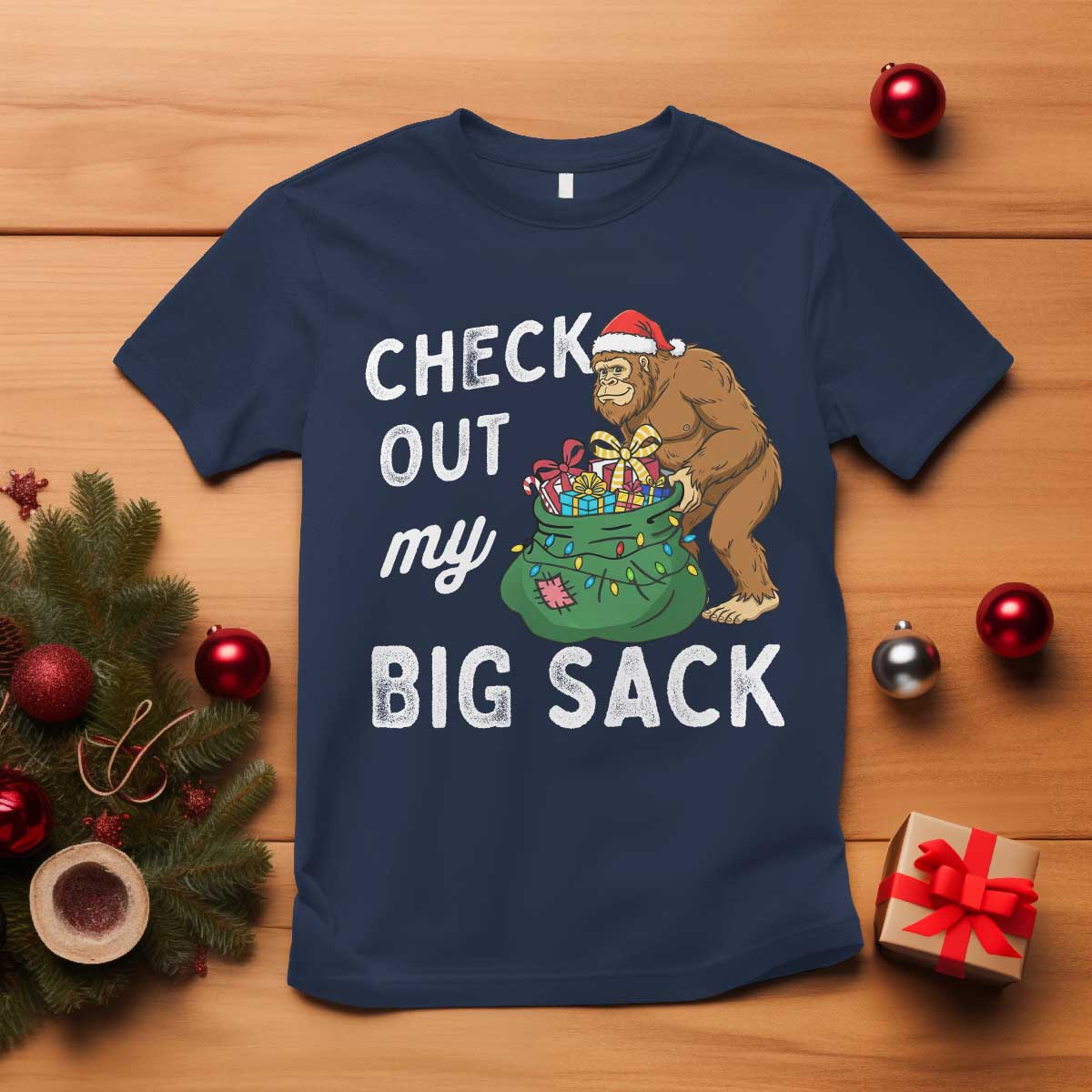 Santa Bigfoot Christmas T Shirt Funny Sasquatch Xmas Joke - Wonder Print Shop