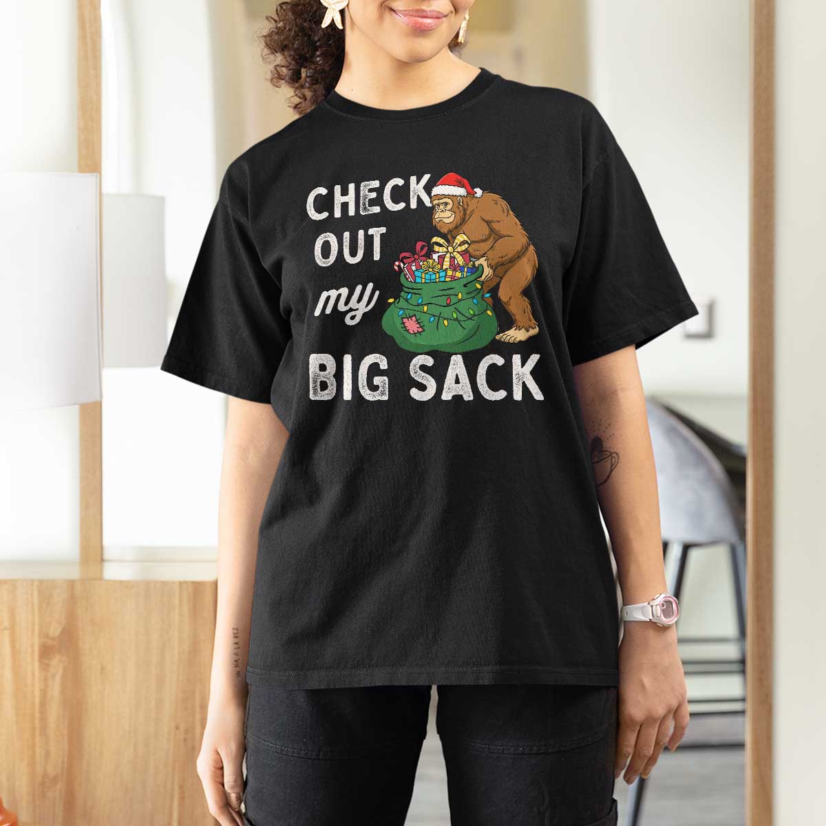 Santa Bigfoot Christmas T Shirt For Women Funny Sasquatch Xmas Joke - Wonder Print Shop