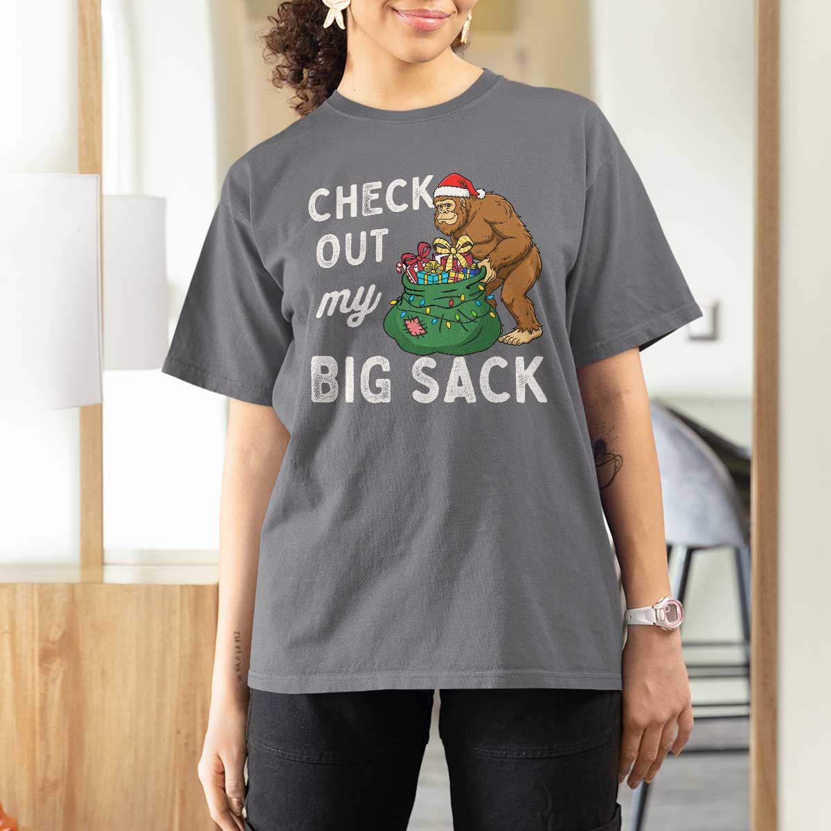 Santa Bigfoot Christmas T Shirt For Women Funny Sasquatch Xmas Joke - Wonder Print Shop