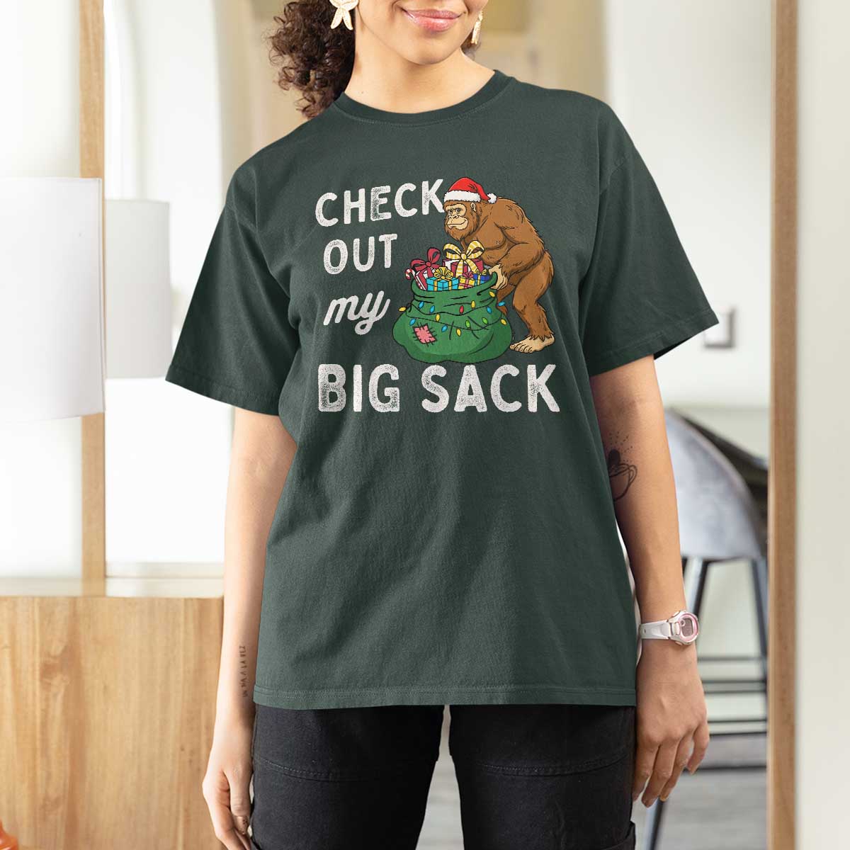 Santa Bigfoot Christmas T Shirt For Women Funny Sasquatch Xmas Joke - Wonder Print Shop