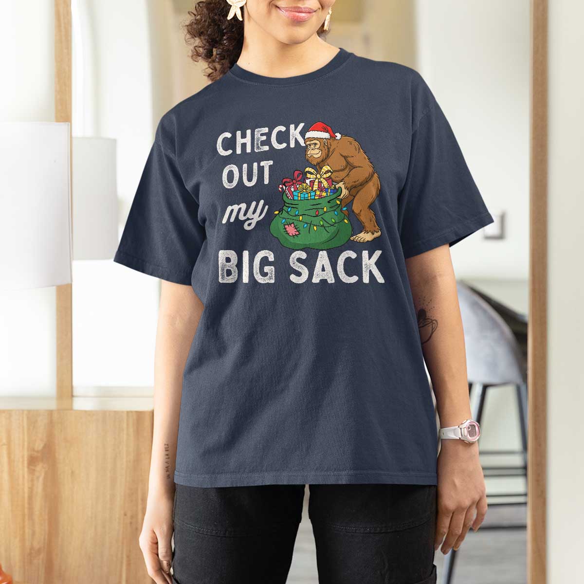 Santa Bigfoot Christmas T Shirt For Women Funny Sasquatch Xmas Joke - Wonder Print Shop