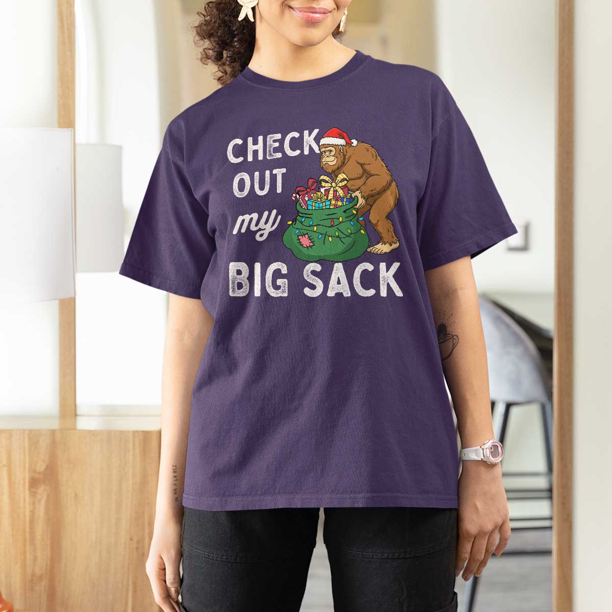 Santa Bigfoot Christmas T Shirt For Women Funny Sasquatch Xmas Joke - Wonder Print Shop