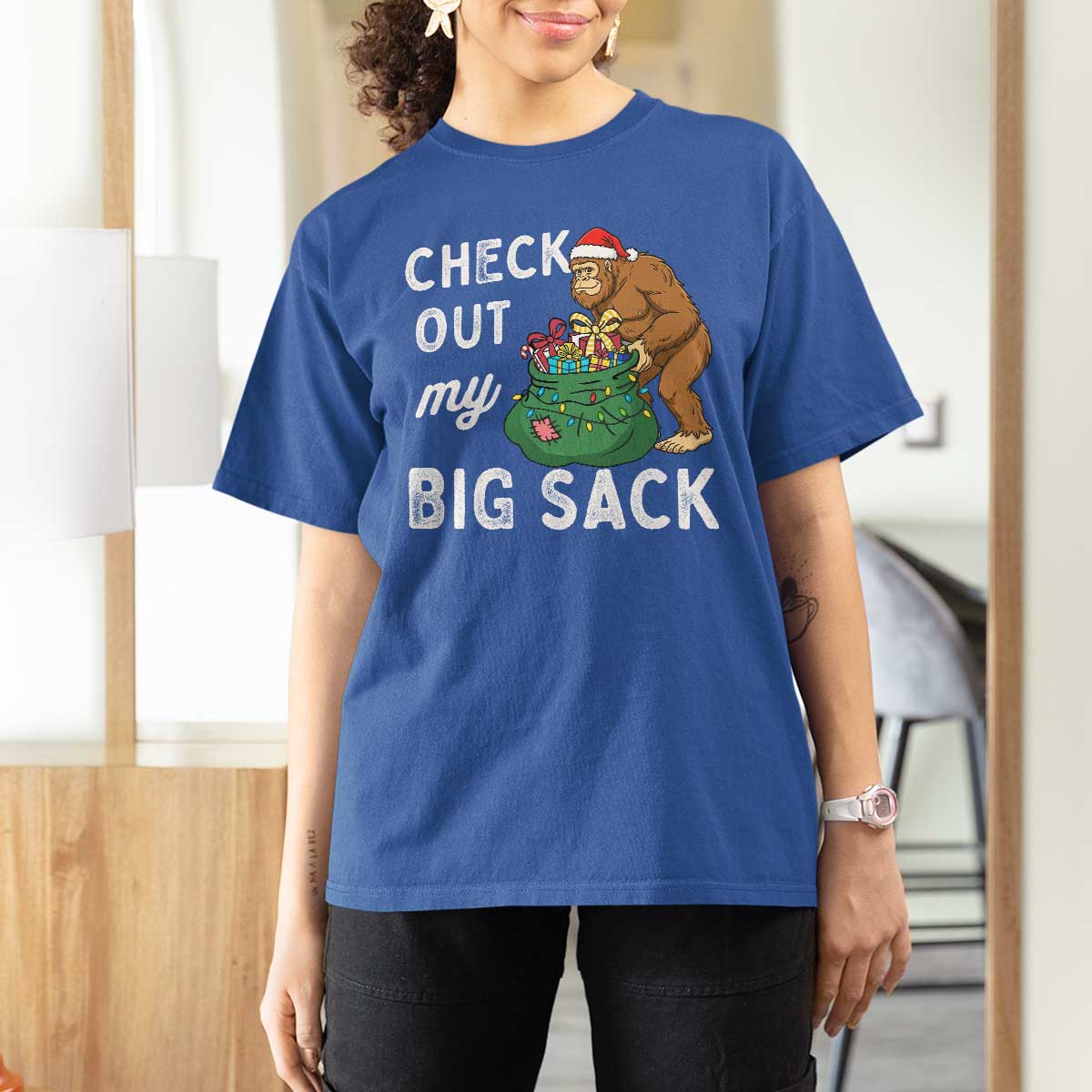 Santa Bigfoot Christmas T Shirt For Women Funny Sasquatch Xmas Joke - Wonder Print Shop