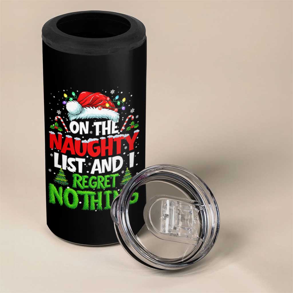 Funny Christmas 4 in 1 Can Cooler Tumbler On The Naughty List I Regret Nothing - Wonder Print Shop