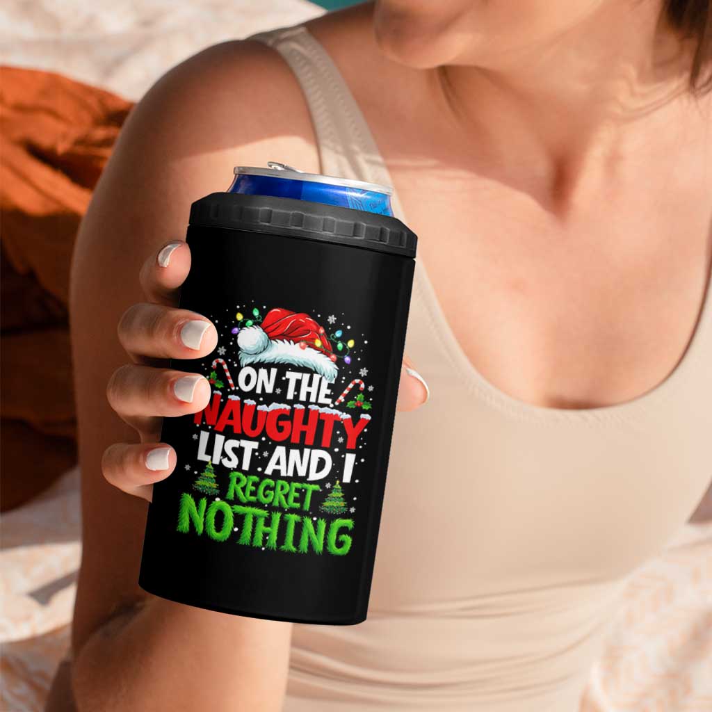 Funny Christmas 4 in 1 Can Cooler Tumbler On The Naughty List I Regret Nothing - Wonder Print Shop
