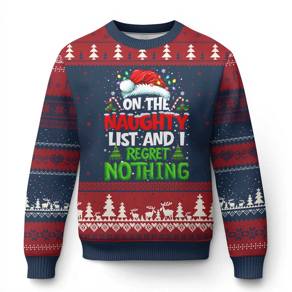 Funny Xmas Ugly Christmas Sweater On The Naughty List I Regret Nothing - Wonder Print Shop