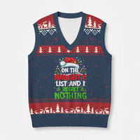 Funny Xmas V-Neck Knit Sweater Vest On The Naughty List I Regret Nothing - Wonder Print Shop