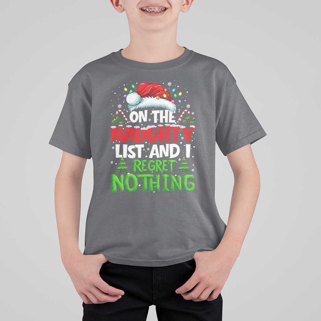 Funny Christmas T Shirt For Kid On The Naughty List I Regret Nothing - Wonder Print Shop