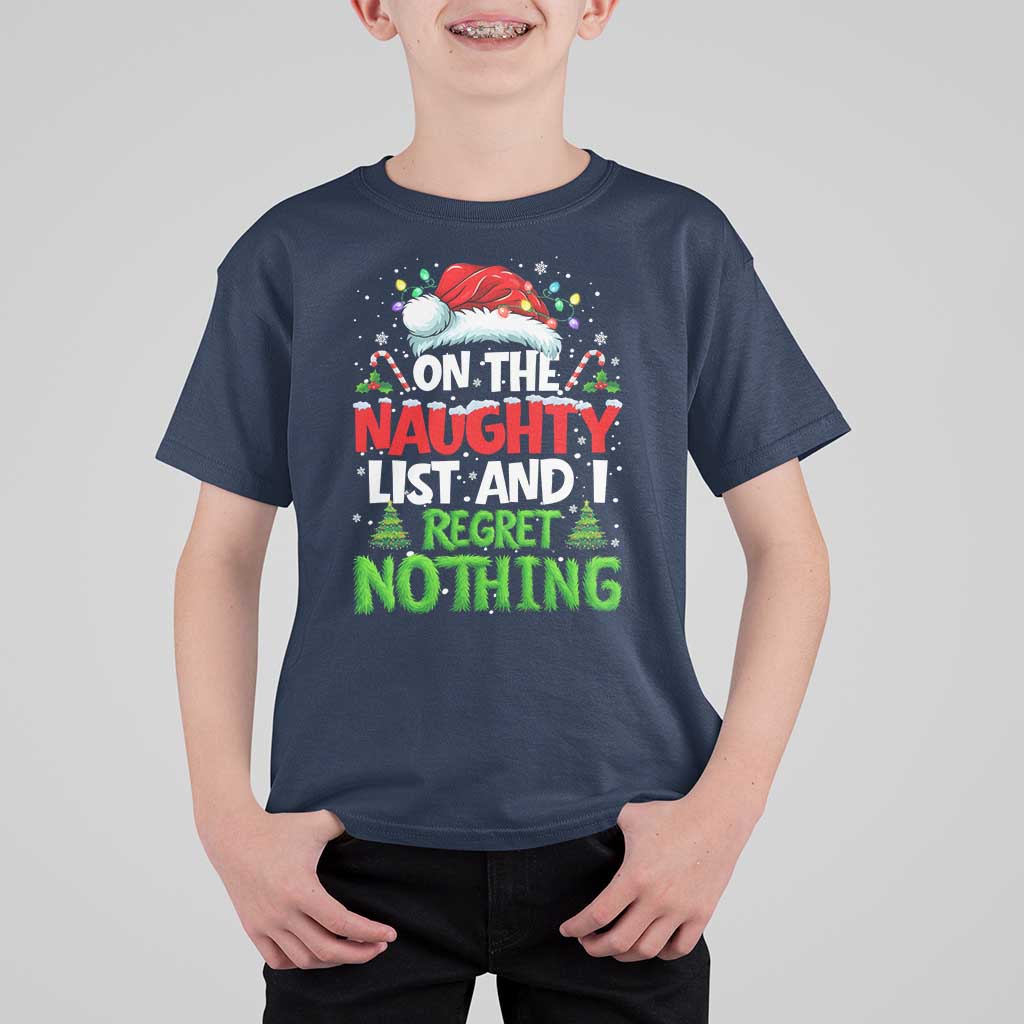 Funny Christmas T Shirt For Kid On The Naughty List I Regret Nothing - Wonder Print Shop
