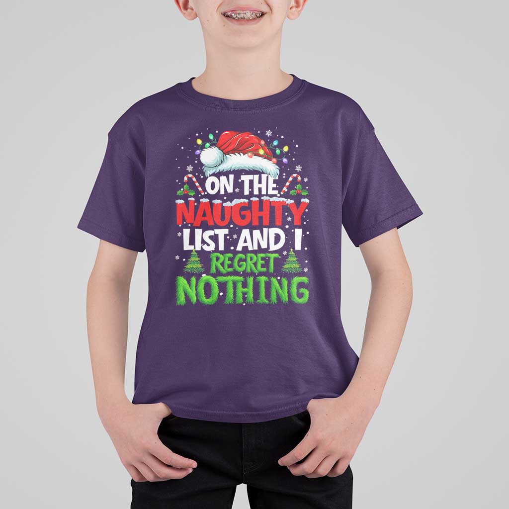 Funny Christmas T Shirt For Kid On The Naughty List I Regret Nothing - Wonder Print Shop