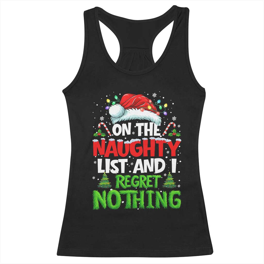 Funny Christmas Racerback Tank Top On The Naughty List I Regret Nothing - Wonder Print Shop