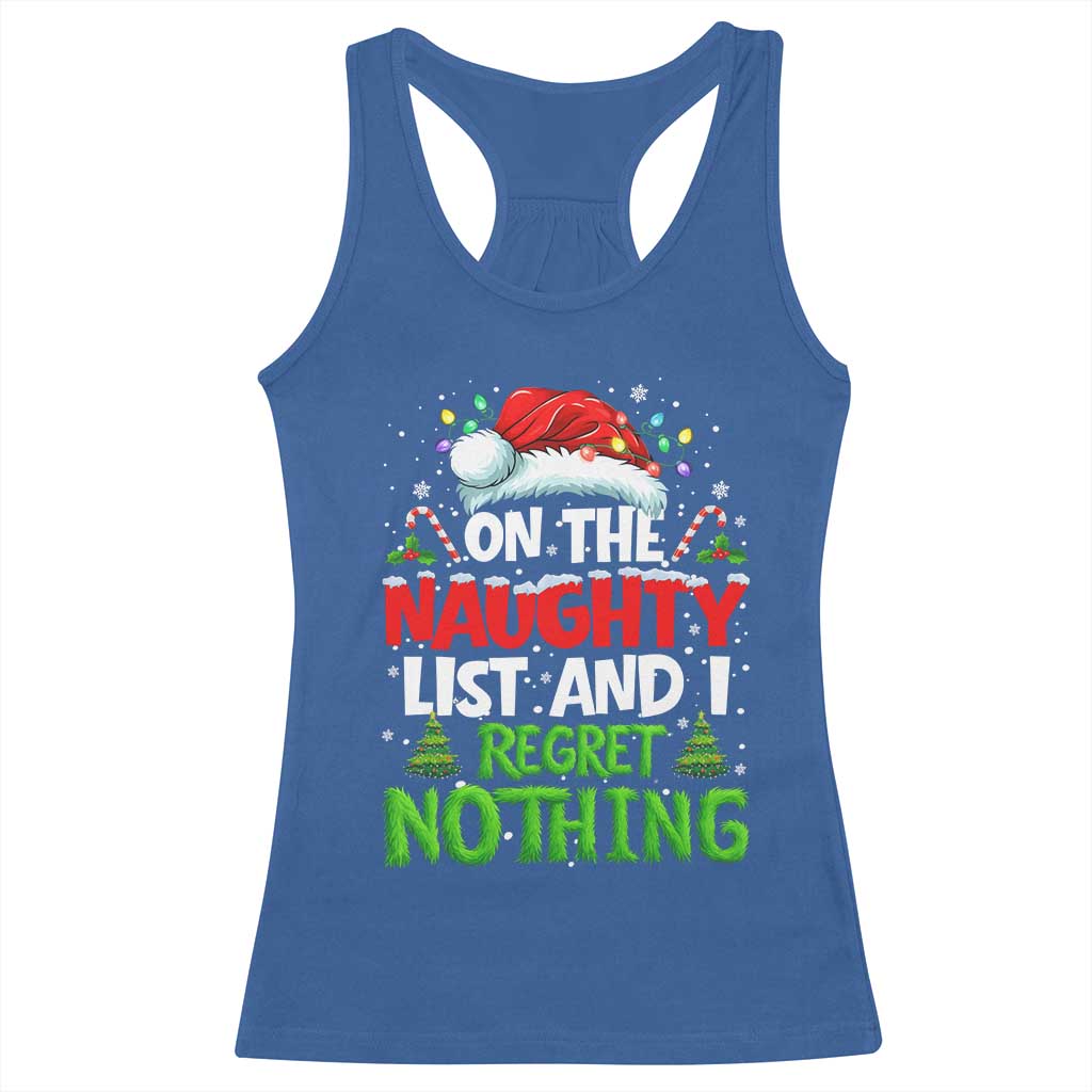 Funny Christmas Racerback Tank Top On The Naughty List I Regret Nothing - Wonder Print Shop