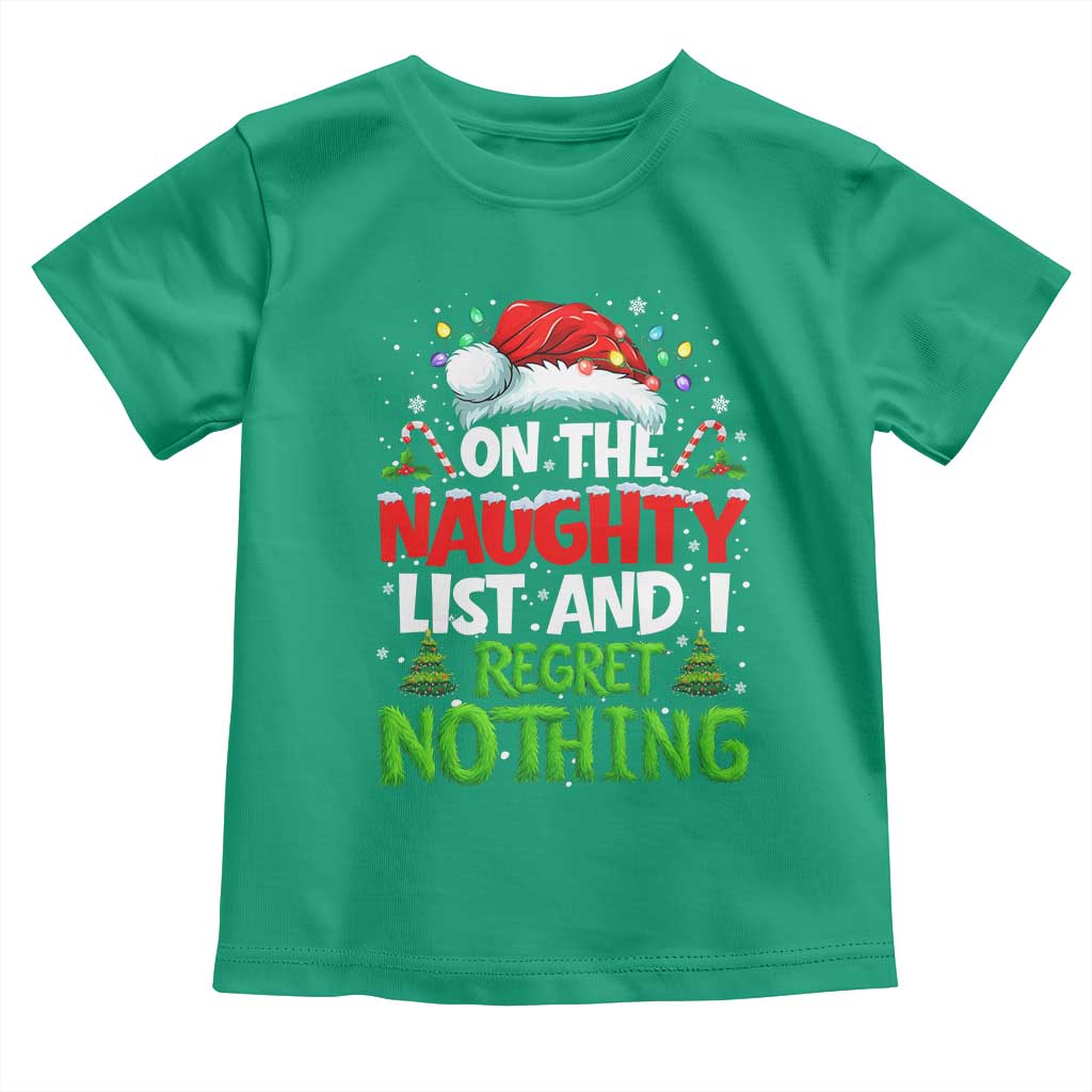 Funny Christmas Toddler T Shirt On The Naughty List I Regret Nothing - Wonder Print Shop