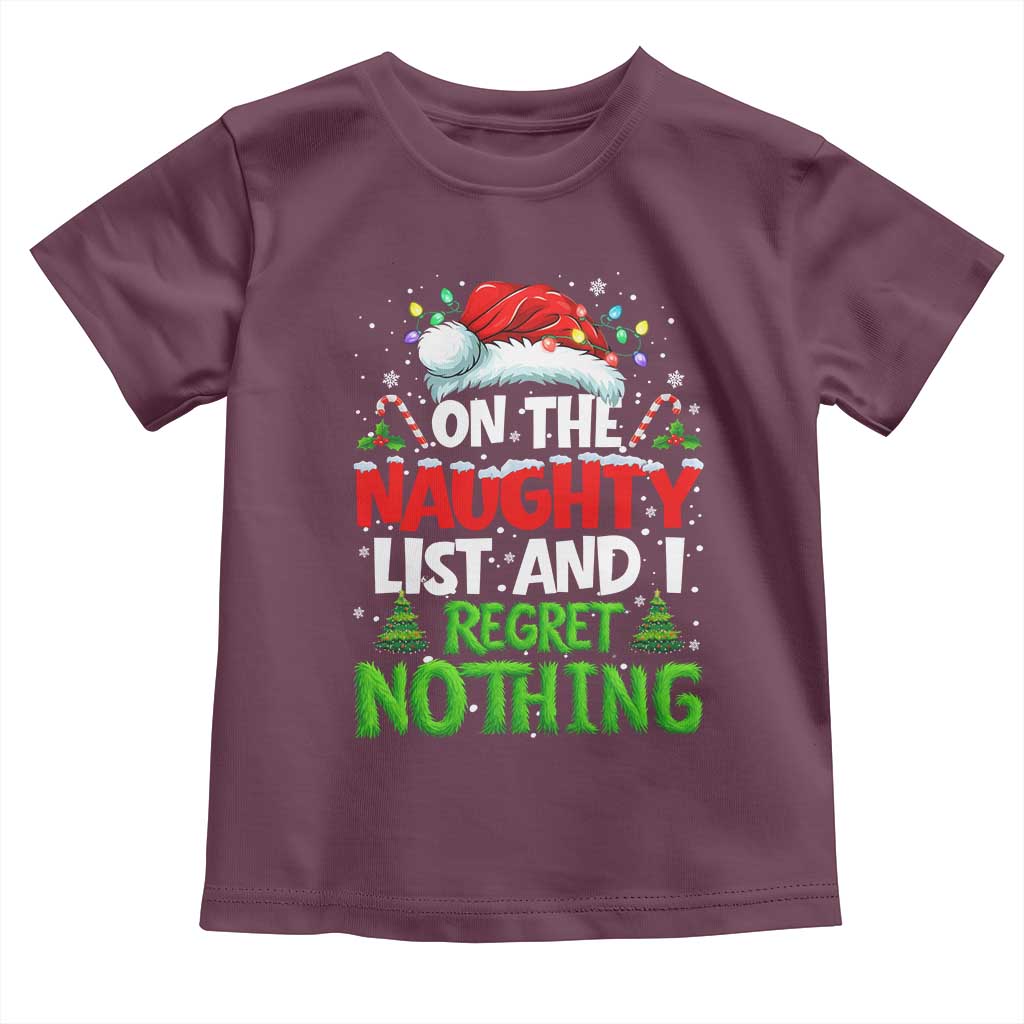 Funny Christmas Toddler T Shirt On The Naughty List I Regret Nothing - Wonder Print Shop